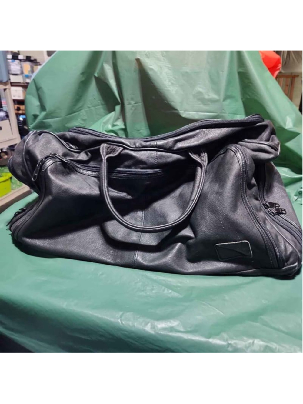 Black Leather Travel Duffel Bag Gym Weekender Overnight Luggage Mens